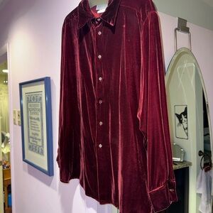 Saks Fifth Avenue Size L Burgundy Velvet Button Down Shirt